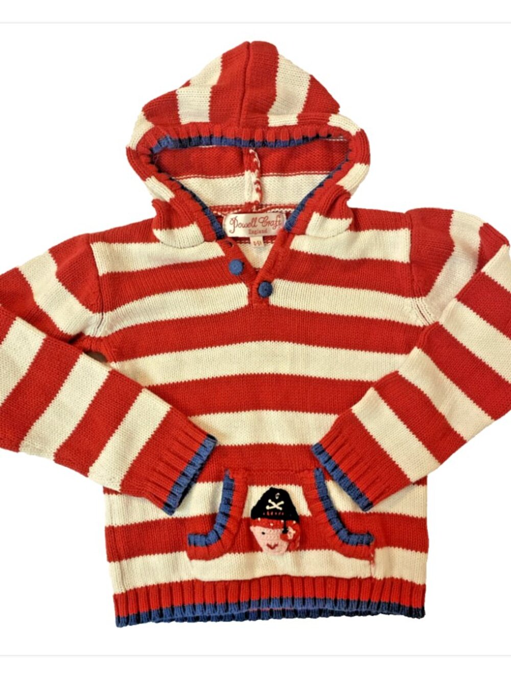 POWELL CRAFT ENGLAND Sailboat Pirate Kids Sweater 4-5 yrs Red & White Stripe